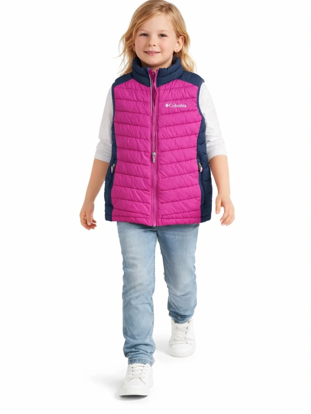 Columbia Girls Pink Navy Blue Omni-Heat Puffer Vest Size Small 8